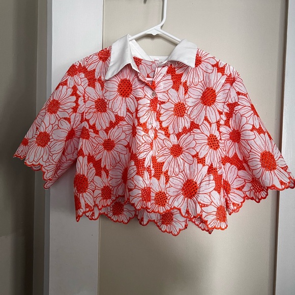 Orange Sunflower Button Up Crop Top - Picture 3 of 4